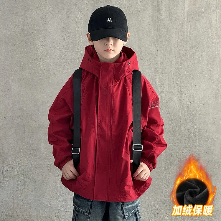 男童冲锋衣外套秋冬装连帽防风上衣棉衣中大儿童洋气韩版宽松潮衣