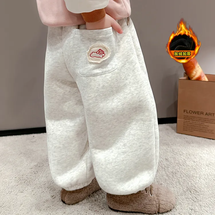 女童加绒卫裤秋冬款2025新款冬装儿童加厚羊驼绒裤子女孩一条过冬