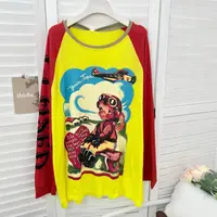 女夏季新款亲子撞色宽松长袖女孩字母印花T恤B1537