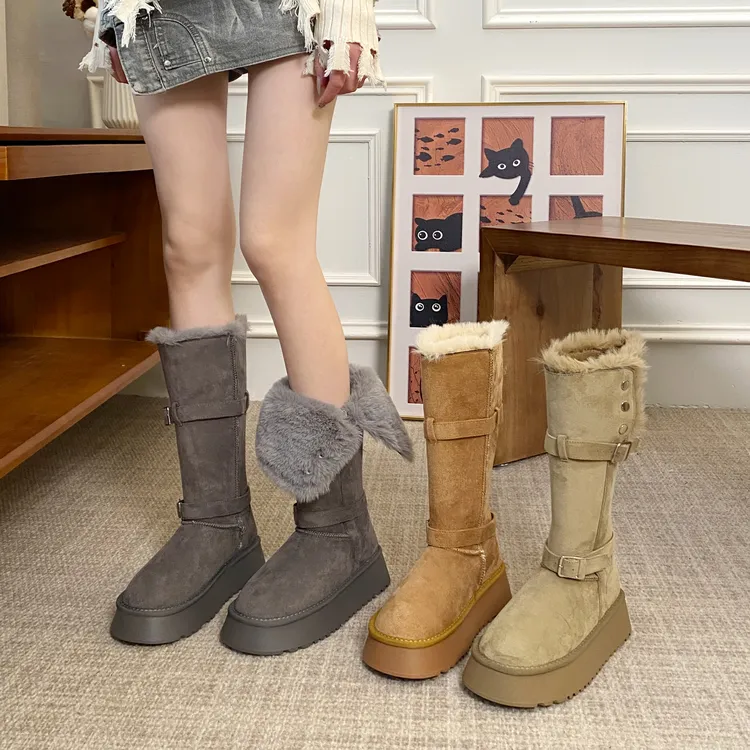 贾不假长筒雪地靴2025冬季新款加绒厚底防滑百搭小个子秋冬雪地靴