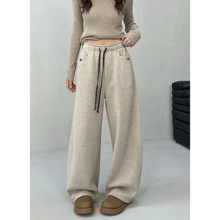 小静静一会【纽扣牛奶绒休闲裤】2025冬季新款一字毛呢裤 2511C8152