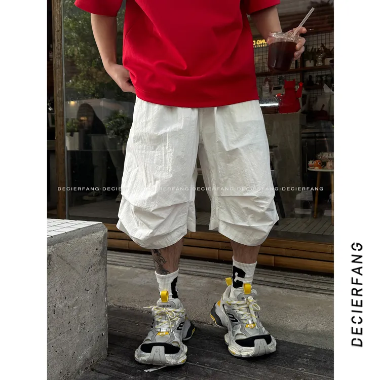 25夏季【双掐褶 肌理感】凉感休闲直筒宽松短裤