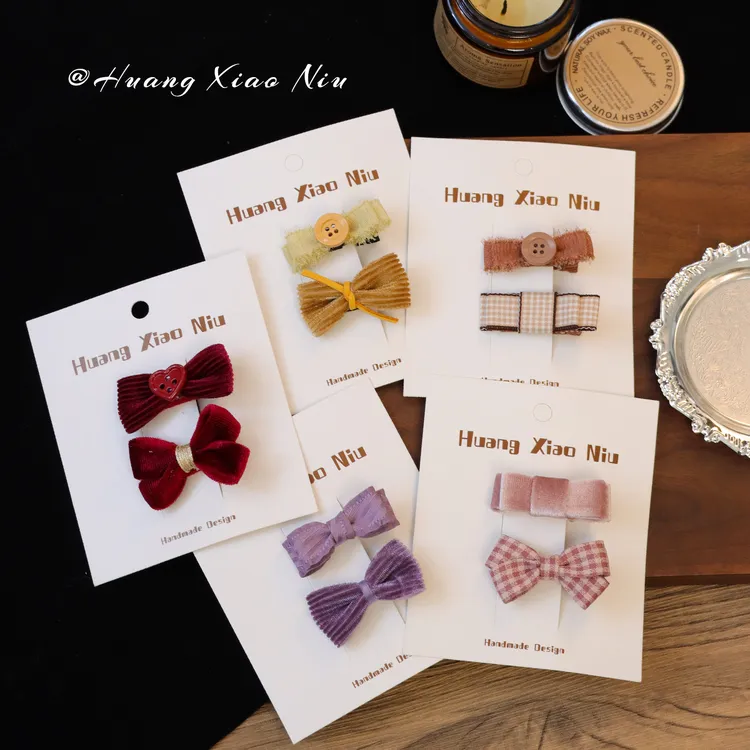 黄小妞秋冬2025年新款女宝宝手工蝴蝶结发夹洋气丝绒高档婴儿发饰