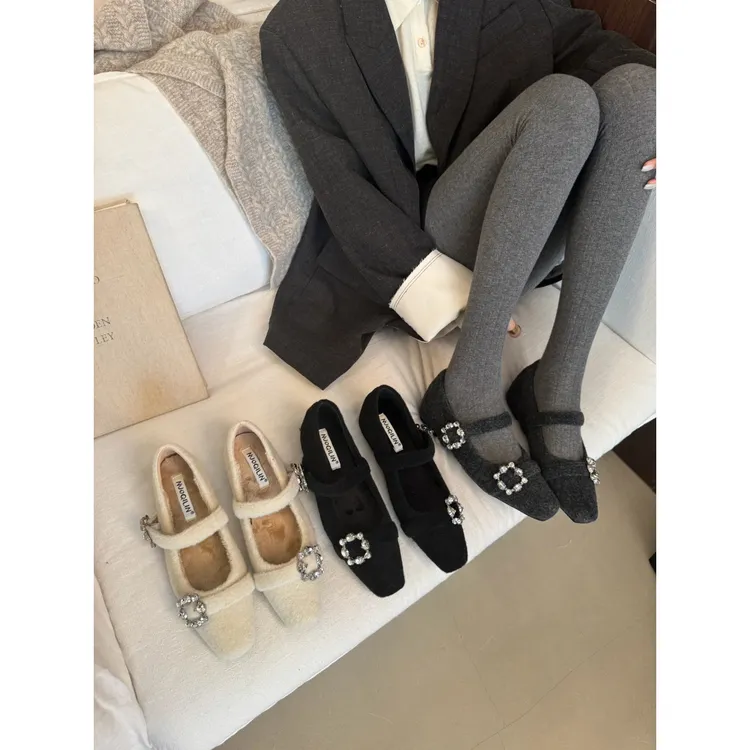 高跟厚底秋冬女鞋冬季晚晚风呢子水钻单鞋绒