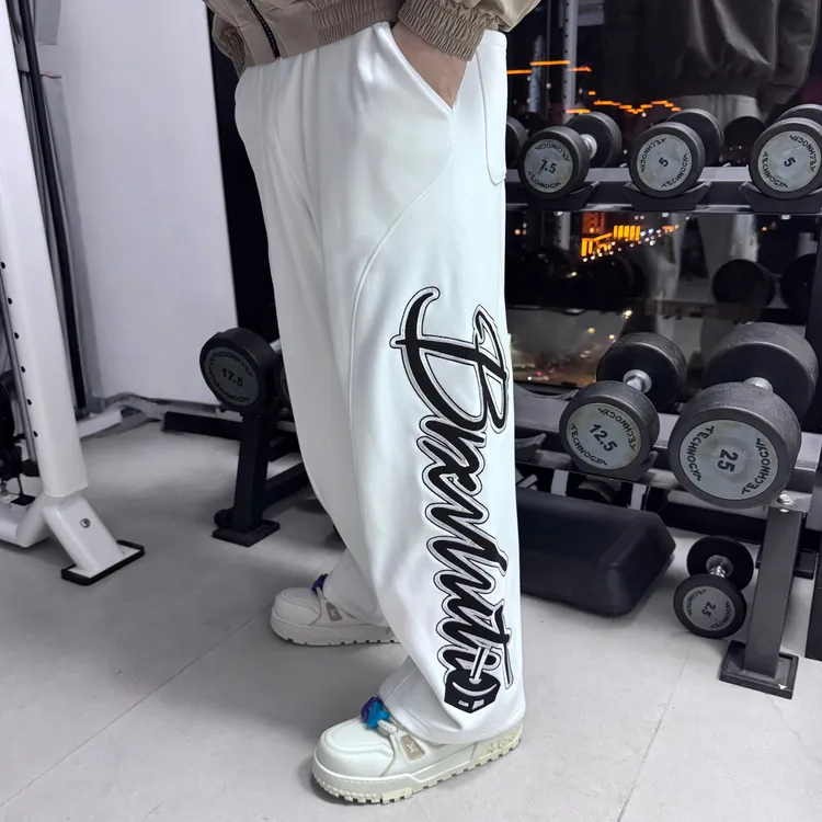 BXLT｜加绒卫裤超大logo刺绣冬季保暖运动休闲宽松健身直筒长裤