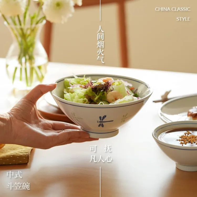 肆月陶瓷面碗家用高颜值汤面碗日式斗笠碗釉下彩拉面碗螺蛳粉碗大