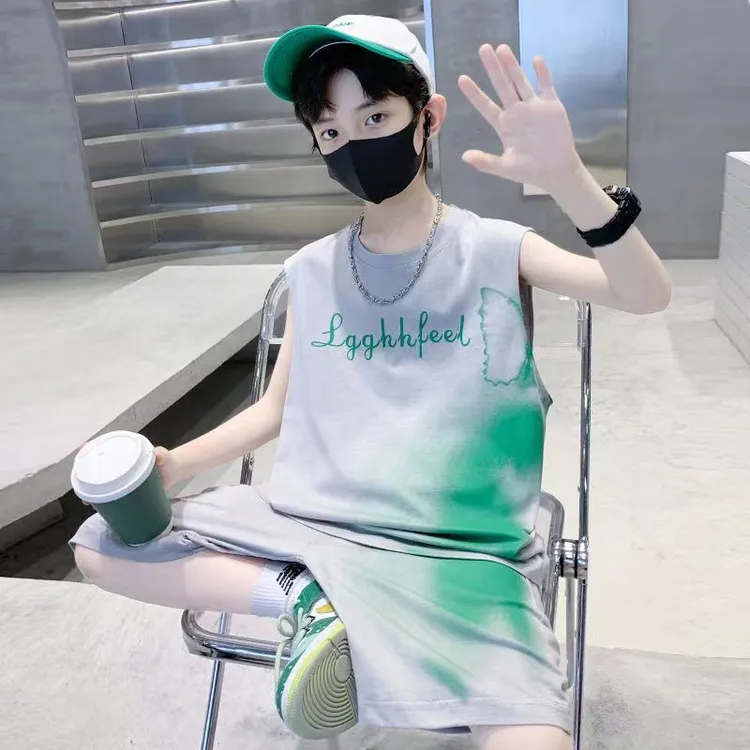 男童夏季套装2025新款中大儿童背心夏款男孩无袖休闲潮流夏季运动