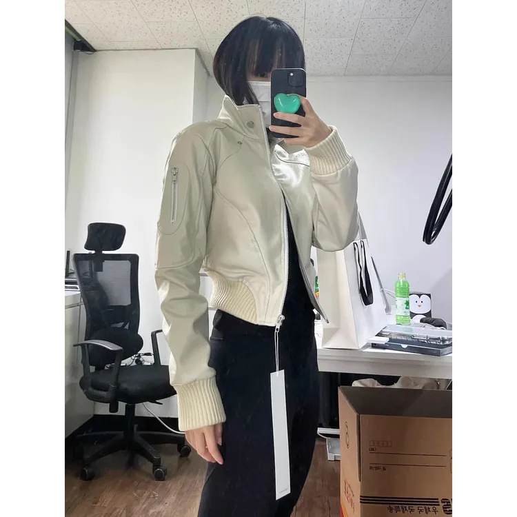 美式复古短外套女早秋2025新款修身百搭皮衣设计感小众机车PU夹克