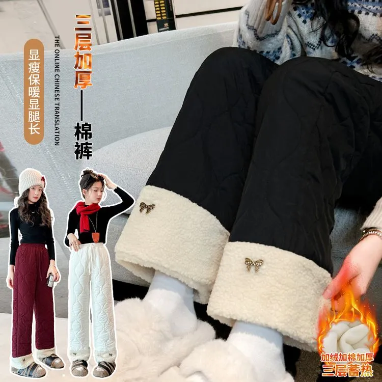 女童冬季棉裤2024新款韩版中大童洋气加绒加厚保暖百搭休闲直筒裤