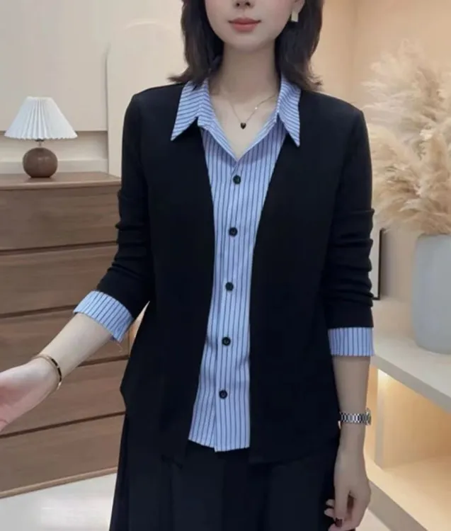 2025秋季新款上新时尚假两件洋气显瘦气质百搭休闲衬衣女款