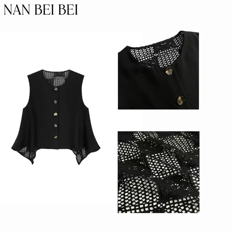 NanBeiBei 镂空马甲 极简高级感后背拼接菱格镂空马甲 2011