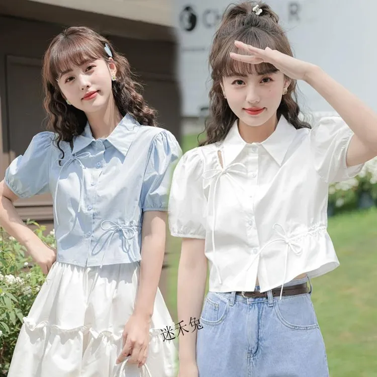 FAVMARTHA女童短袖衬衫2025夏装中大儿童夏季纯棉洋气衬衣女孩百
