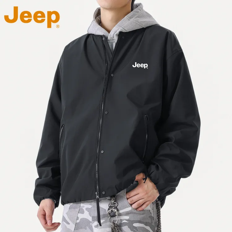 JEEP吉普黑色棒球领飞行夹克男款春秋宽松美式潮牌秋装休闲外套男