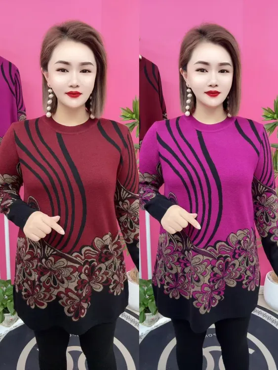 底边花针织大版衫