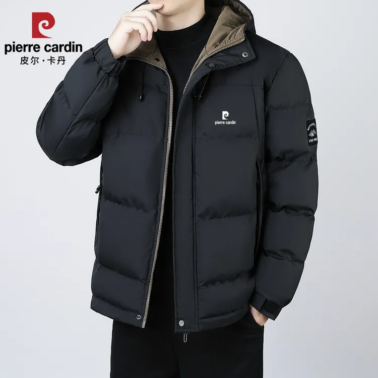 皮尔卡丹冬季棉衣保暖加厚秋冬时尚宽松棉服男士连帽休闲棉袄外套