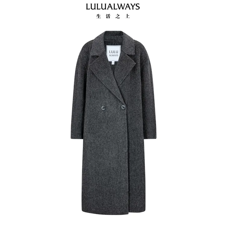 LULUALWAYS【商场同款】25冬季新款复古优雅风双排扣双面毛呢大衣