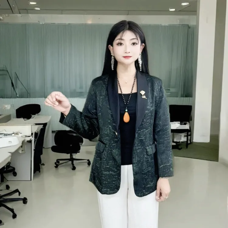 秋季新款高端定制时尚洋气韩版显瘦上衣青果领修身型拼色款女西装