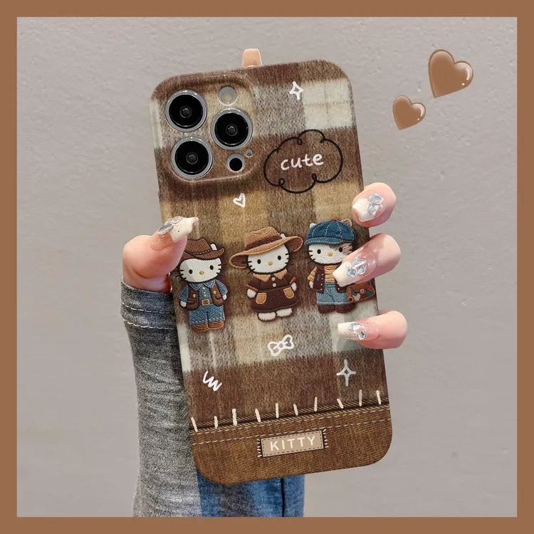 格子牛仔帽KT适用iphone17/16菲林手机壳华为创意vivo小米可爱opp