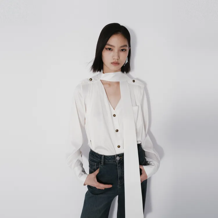 REVAN芮范复古风斜纹缎面衬衫RM71101359