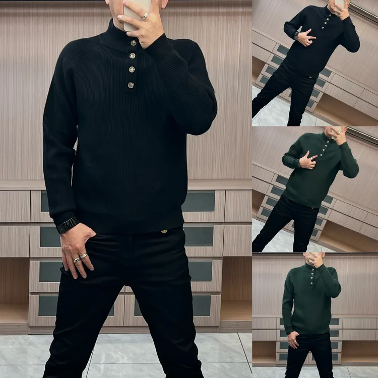 今晨优品-25冬季简约商务纽扣高领保暖针织衫男士外穿毛衣86522