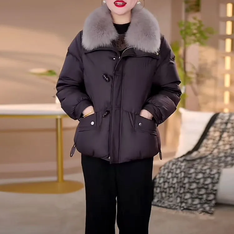 五防免洗真狐狸毛短款羽绒服2025冬季新款女士休闲保暖白鸭绒外套