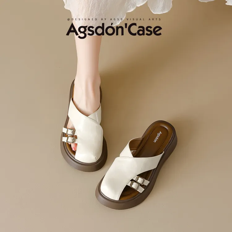 奥古狮登包头半拖鞋女外穿2025新款夏季厚底增高凉鞋一脚蹬单鞋YY