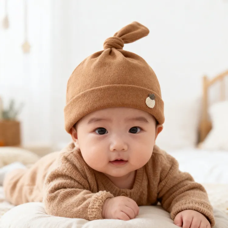 婴儿帽子0-6月男女宝宝新生儿双层可爱纯棉护囟门啾啾胎帽春秋冬3