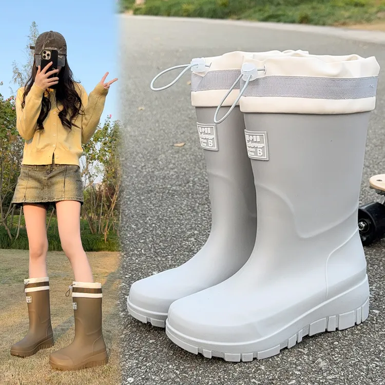 时尚轻职风雨鞋女款外穿加绒保暖厚底中筒防水雨靴工作防滑水鞋女
