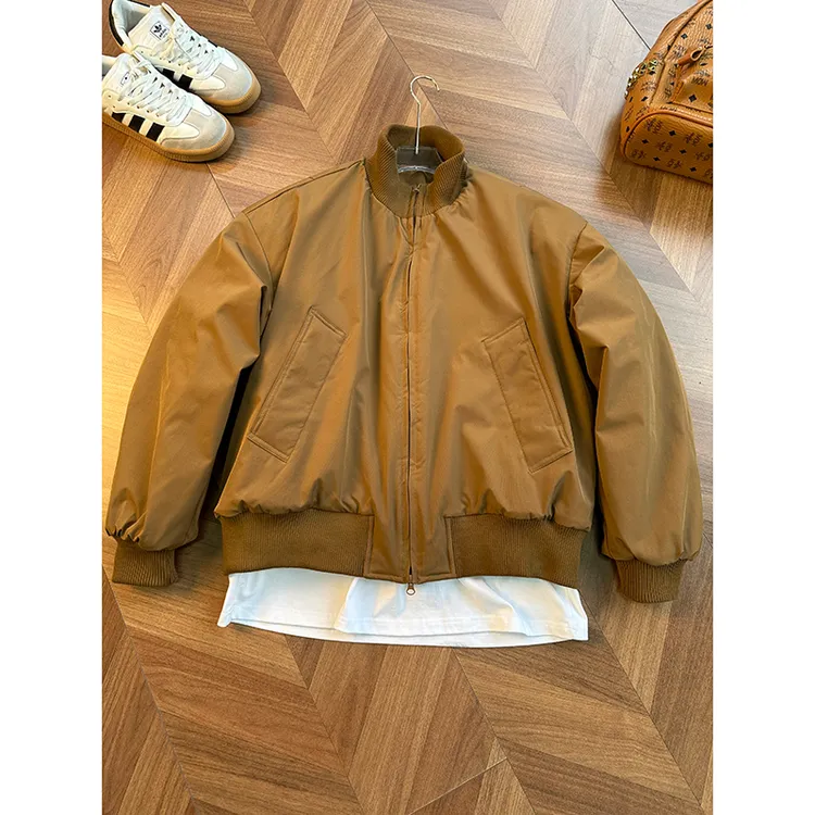 棕色短款飞行夹克棉服男冬季廓形立领棒球服cleanfit美式棉衣外套