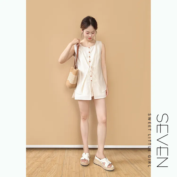 15老钱风两件套⑧七七146小个子假两件衬衫短裤时尚套装女小美说