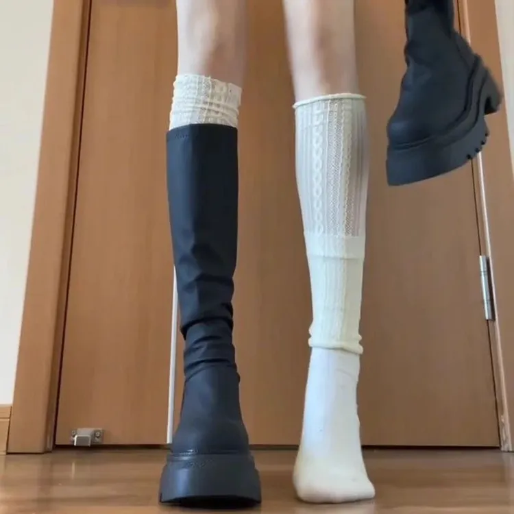 白色蕾丝花边袜套袜子女秋冬中筒堆堆袜腿套长筒袜配长筒靴小腿袜