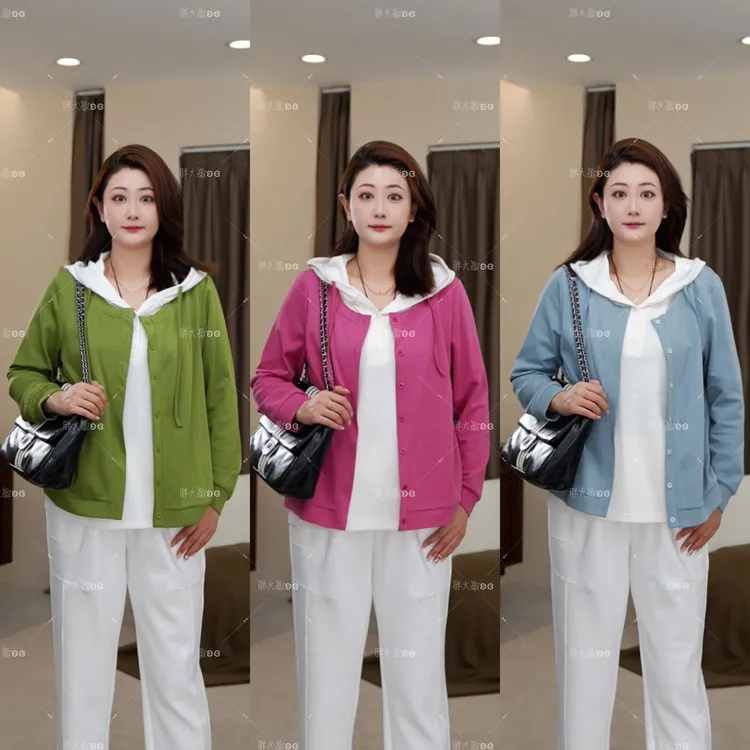 【上新仅卫衣】PMM81835秋季新款百搭假两件显瘦大码女装连帽卫衣