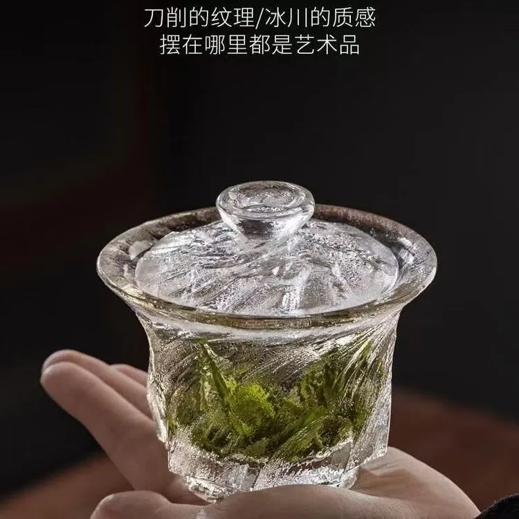 老师傅手工打造原矿水晶盖碗三才茶碗茶杯水晶玻璃盖碗加厚防烫
