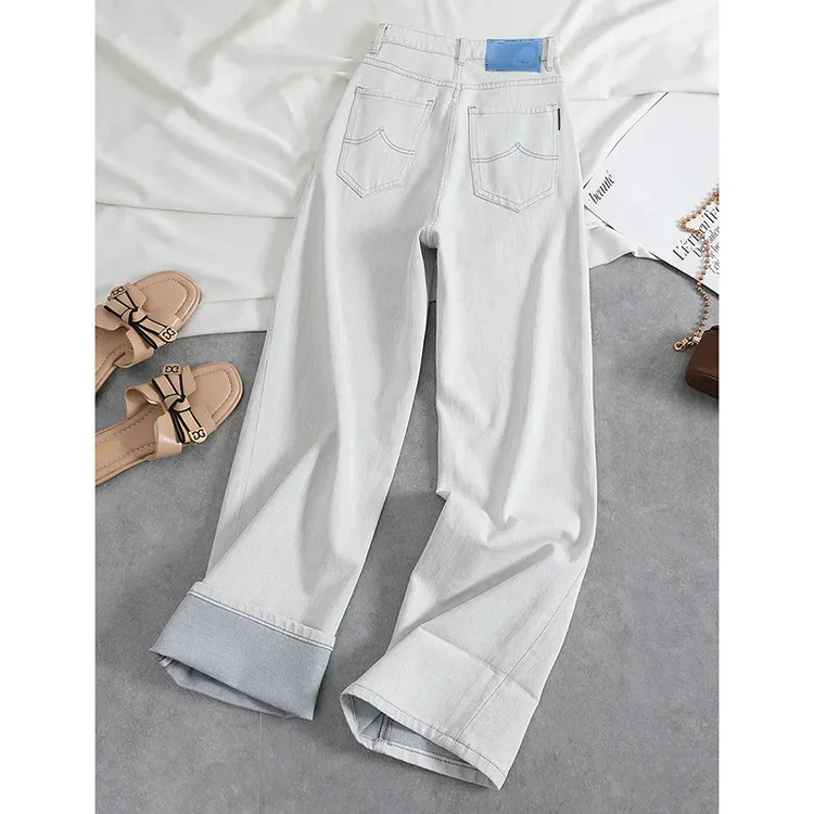 【多金7】夏季冰感大码女装新款胖MM高腰显瘦牛仔裤女宽松直筒裤