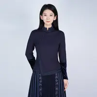 浒城古娘国风气质立领精致刺绣休闲长袖椿屿罗马上衣HCSS050957