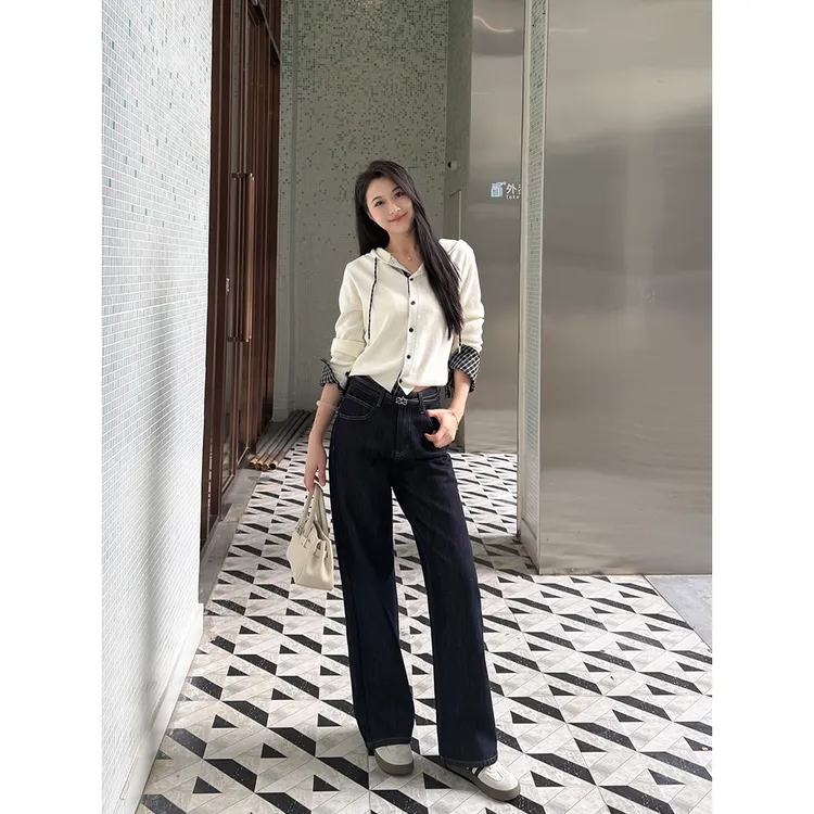 【压箱底神裤】小王家刺绣款牛仔阔腿裤女新款中高腰水洗牛仔长裤百搭89081