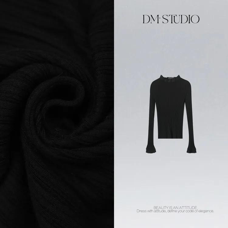 DEDM•STUDIO/气质优雅精致木耳边修身长袖打底2511ZZS/139-817