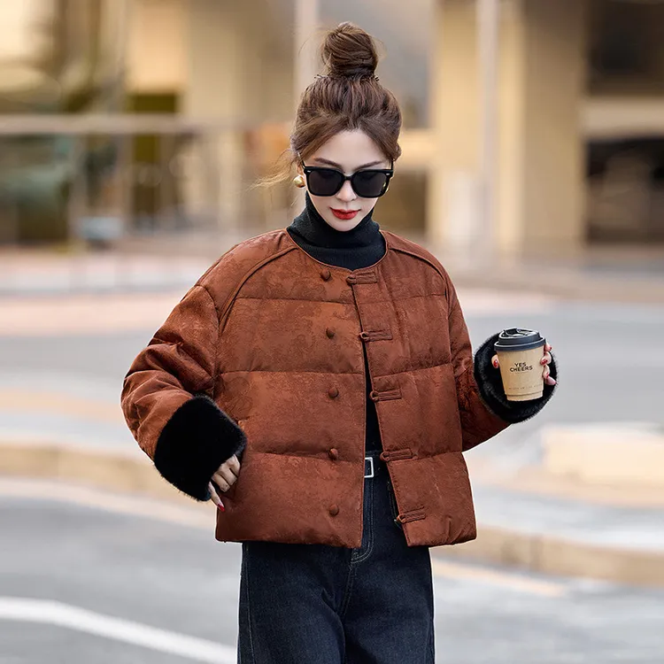 DUCURNO新中式国风羽绒服女2025年冬季新款加厚提花复古盘扣外套