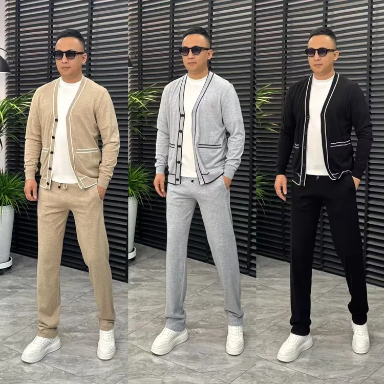 张先生欧货•88192春款男士时尚潮流休闲百搭修身针织开衫套装