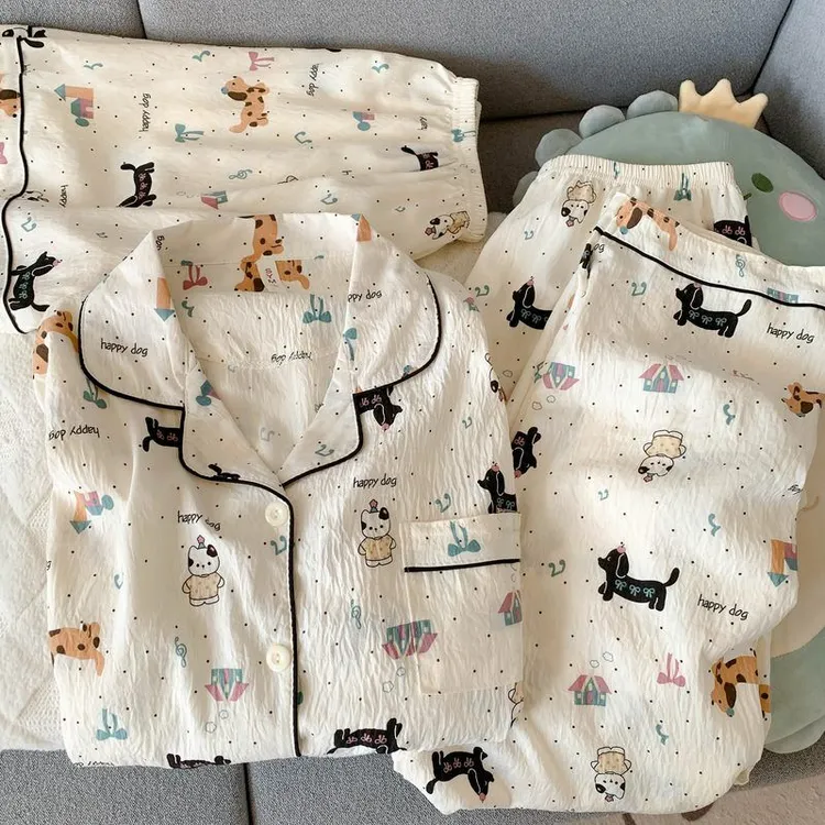 【三件套开心狗】云朵棉夏季短袖可爱卡通睡衣少女家居服套装女生