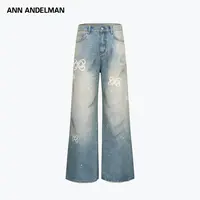 ANN ANDELMAN 25秋 时尚设计绣花logo做旧高腰牛仔裤