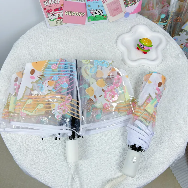 网红拍照棉花糖猫咪透明雨伞可爱卡通折叠全自动加厚加固长柄雨伞