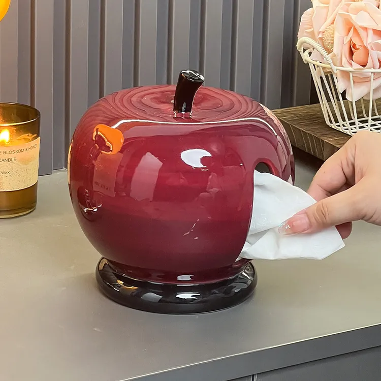 创意苹果纸巾盒陶瓷客厅家用桌面装饰品摆件餐巾抽纸盒纸巾收纳盒
