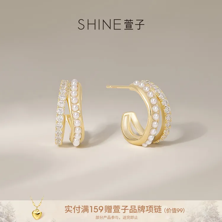 萱子 铜合金合成锆石耳饰 浅金色女耳饰气质耳饰复古时尚耳钉710