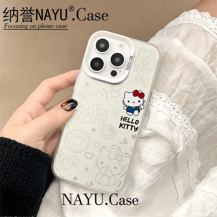 可爱小KT小熊彩银壳适用于iPhone苹果16手机壳iPhone华为oppo小米