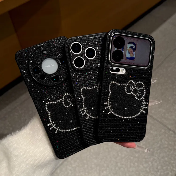 高级感小香风闪钻kt猫适用苹果17/16手机壳华为P80vivo小米oppo女