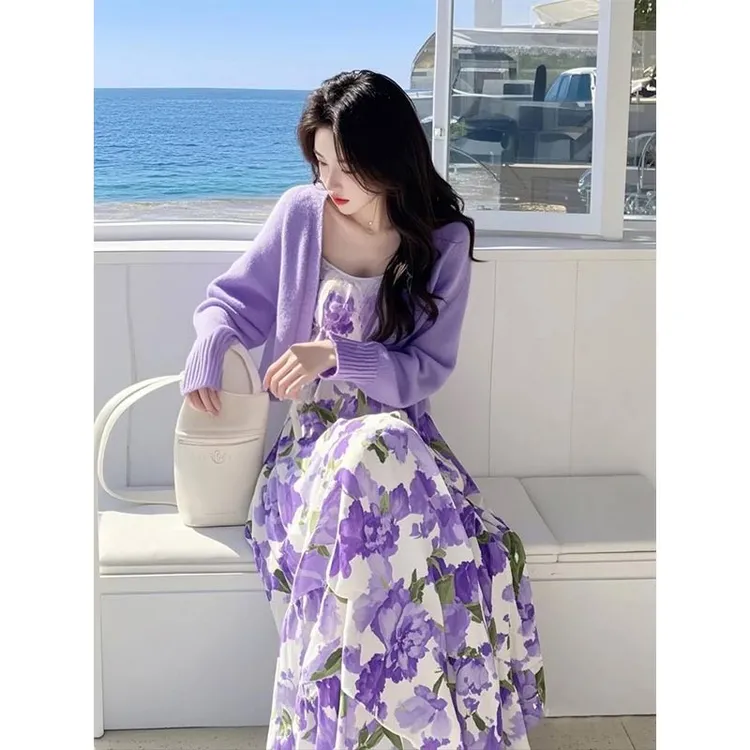 韩版洋气休闲高级感两件套装女2025年春秋季新款紫色一系列套装潮