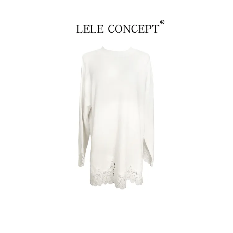 LELE CONCEPT丨「丽」气质精致感下摆扣花长款毛衫FS25D0270W
