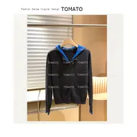 TomaTo-时尚洋气假两件羊绒针织衫减龄长袖毛衣连帽上衣C25T79268