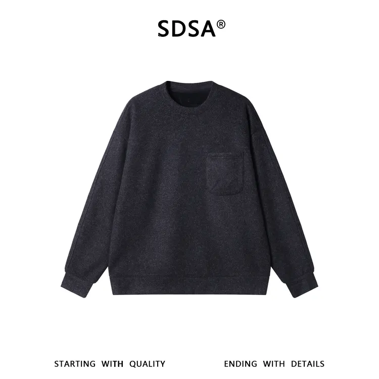 SDSA男士秋冬新款痞帅男装韩系简约拼接口袋圆领卫衣百搭时尚上衣